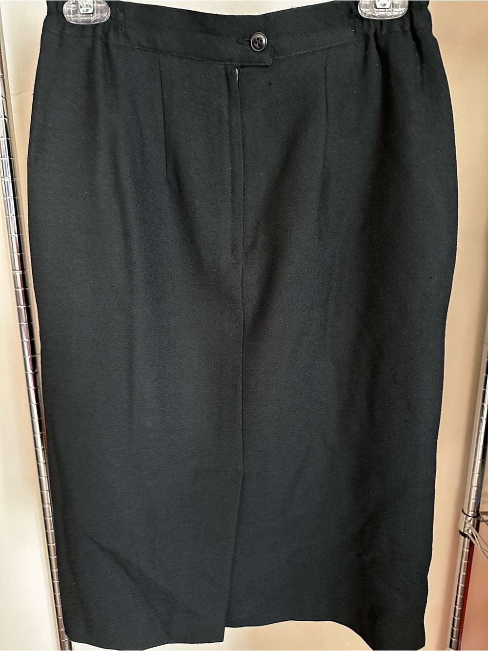 100% Wool Black Pencil Skirt with Slit Elastic Waistband Career Businesswear